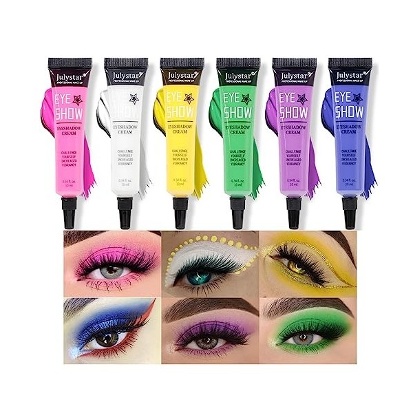 6 couleurs Liquid Matte Eyeshadow Set, Nude Rose Blanc Jaune Vert Violet Bleu Smokey Fard, Hautement Pigmenté Coloré Smooth C