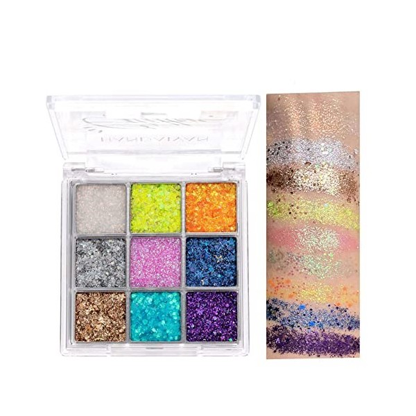 Tolenre 9 Couleurs Glitter Palette de Ombre a Paupiere, 9 Couleurs Fard À Paupières Palette Glitter, Paupières Palette Shimme