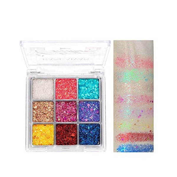 Tolenre 9 Couleurs Glitter Palette de Ombre a Paupiere, 9 Couleurs Fard À Paupières Palette Glitter, Paupières Palette Shimme