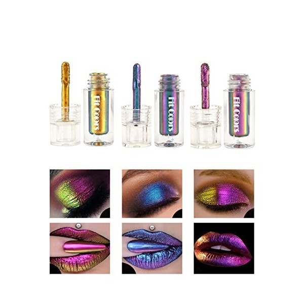 Domality Chameleon Eyeshadow Liquid Set, 3pcs Intense Color Shifting Multichrome Eyeshadow, Hautement Pigment Métallique Long