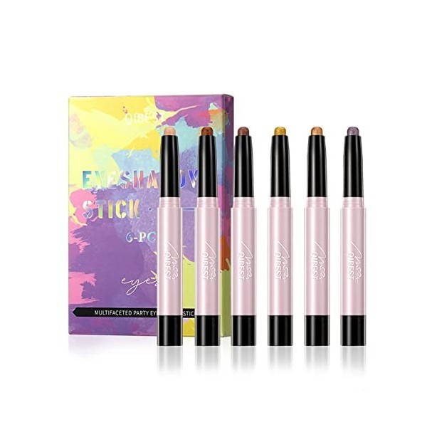 Kit 6 Fards à paupières, Ombre à Paupières Stylo Longue Tenue Waterproof - Ombre crème Stick Ombre à Paupières Makeup Mattes 