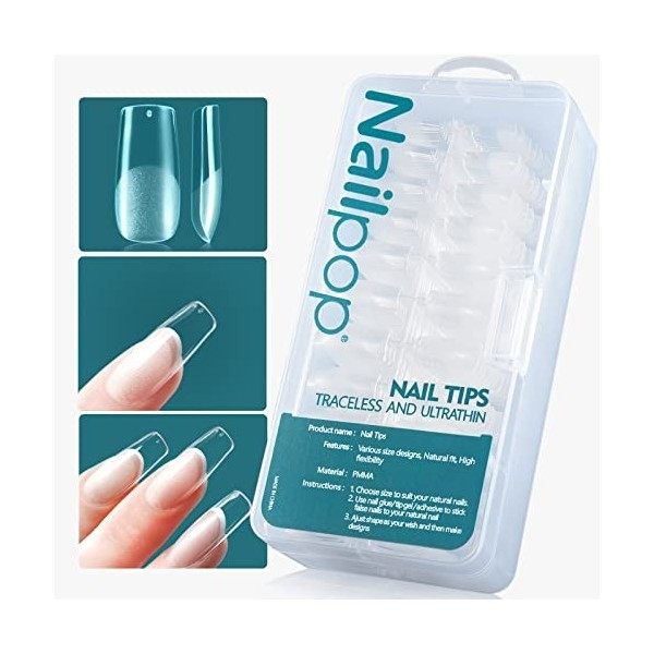 Nailpop 600 Pièces/Boîte Capsule Americaine Ongle, Faux Ongles Court Cercueil, Ballerines Ongle Pose Américaine, Acrylique Fr