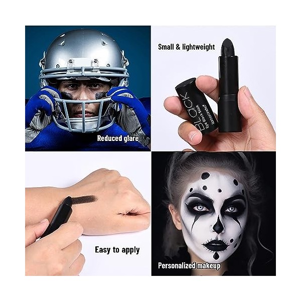 JasCherry Lot de 3 bâtons noirs pour les yeux , couleurs de peinture pour football baseball crosse, noir blanc vert Eyeblack 