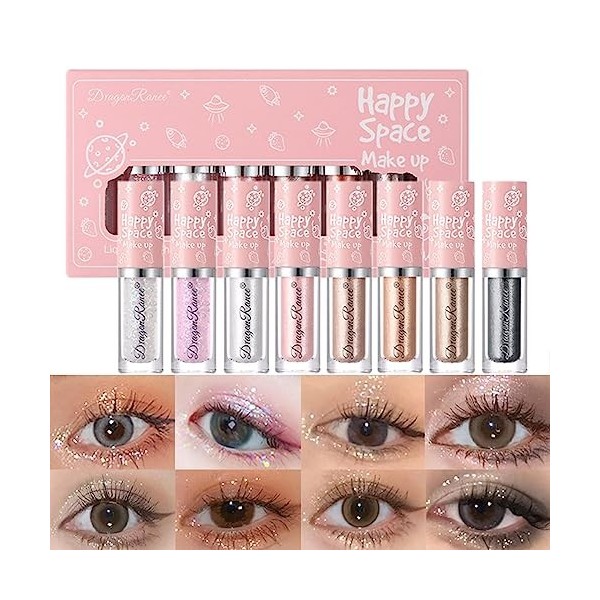 Sitovely 8Pcs Ensemble de Fards à paupières à paillettes Liquide, Glitter Eyeshadow, Étincelant Miroiter Ombre à paupières, D