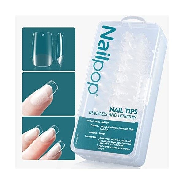 Nailpop 600 Pièces/Boîte Capsule Americaine Ongle, Faux Ongles Court Cercueil, Ballerines Ongle Pose Américaine, Acrylique Fr