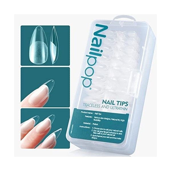 Nailpop 600 Pièces/Boîte Capsule Americaine Ongle, Faux Ongles Court Cercueil, Ballerines Ongle Pose Américaine, Acrylique Fr