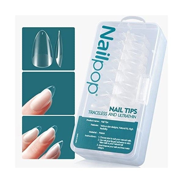 Nailpop 600 Pièces/Boîte Capsule Americaine Ongle, Faux Ongles Court Cercueil, Ballerines Ongle Pose Américaine, Acrylique Fr