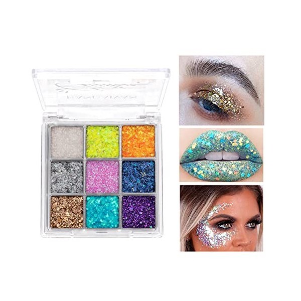 9 Couleurs Glitter Palette de Ombre a Paupiere, Shimmer Matte Ultra Pigmenté Ombre A Paupière Pallette, Fards à Paupière Wate