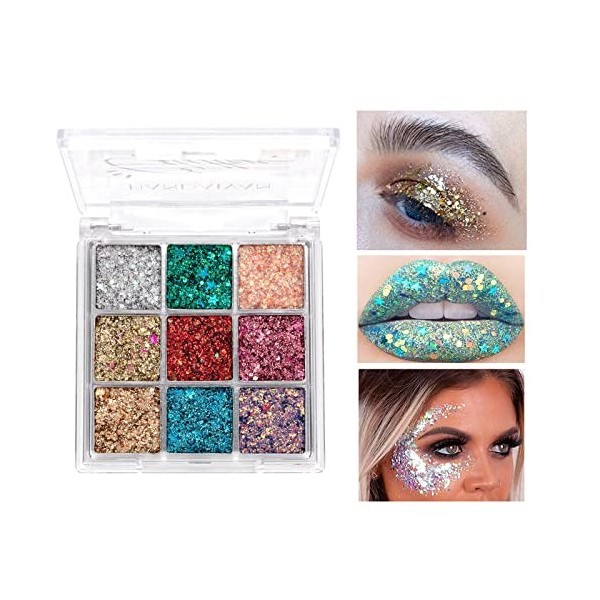 9 Couleurs Glitter Palette de Ombre a Paupiere, Shimmer Matte Ultra Pigmenté Ombre A Paupière Pallette, Fards à Paupière Wate