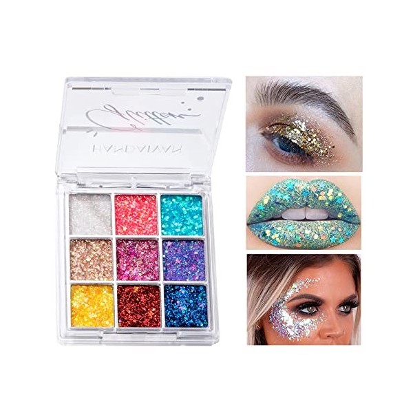 9 Couleurs Glitter Palette de Ombre a Paupiere, Shimmer Matte Ultra Pigmenté Ombre A Paupière Pallette, Fards à Paupière Wate