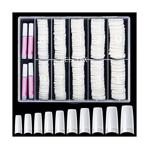 MELLIEX 500 Pièces Faux Ongles Capsules French Acrylique Tips Ongles Gel, Kit Capsules Ongles avec Colle pour Femmes Filles 