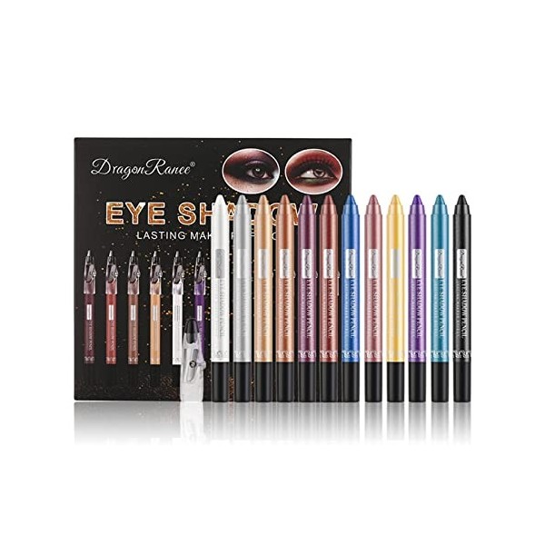 RoseFlower Lot de 12 Bâtons de Fard à Paupières, paillettes nacrées Stylo surligneur Crayon pour les yeux Eyeliner Ensemble d