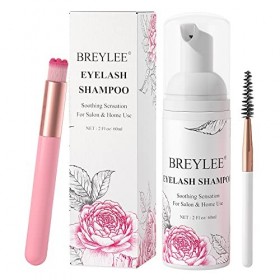 Shampoing pour extensions de cils 60 ml + brosse + bâton de mascara nettoyant moussant pour paupières, shampoing nettoyant po