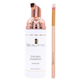 BeautyU® Eyelash Sensitive Shampoing avec brosse de nettoyage I Shampoing pour cils avec allantoïne et provitamine B I Élimin