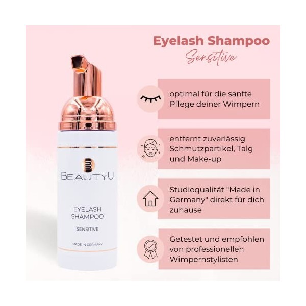 BeautyU® Eyelash Sensitive Shampoing avec brosse de nettoyage I Shampoing pour cils avec allantoïne et provitamine B I Élimin