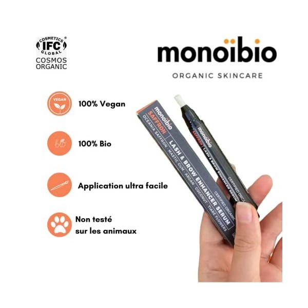 MONOIBIO®- Serum cils- Certifié- Activateur de croissance pour des cils et sourcils plus long, plus epais et plus fournis- 10
