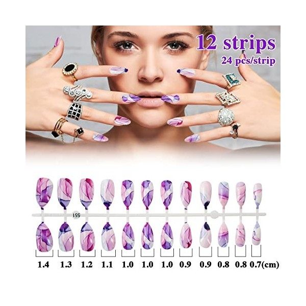 288PCS Faux Ongles en Pointe Colorés Nail Art Couverture Complète à Ongles Accessoires Bricolage Ongles Cadeau Femme Fille No