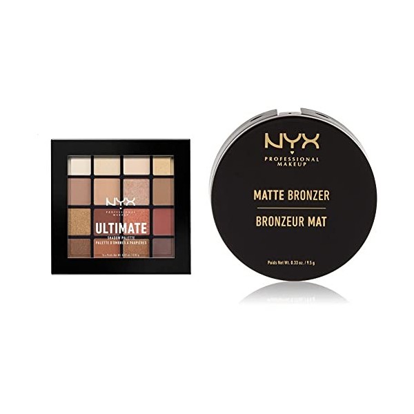 NYX Professional Makeup Palettes de Fards à Paupières Ultimate Shadow Palette, 16 Couleurs, Pigments Pressés, Fini Irisé, Mét