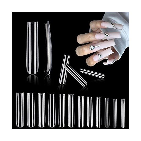 120 Pièces Extra Long Faux Ongles en Acrylique Transparent Demi-Couverture pour Salon dOngle DIY Art dOngle, 12 Tailles