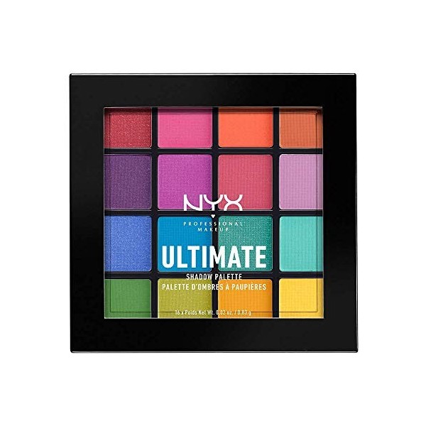 NYX Professional Makeup Palettes de Fards à Paupières Ultimate Shadow Palette, 16 Couleurs, Pigments Pressés, Mat, Brights & 