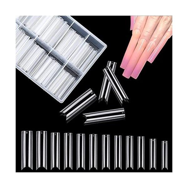 120 Pièces Extra Long Faux Ongles en Acrylique Transparent Demi-Couverture pour Salon dOngle DIY Art dOngle, 12 Tailles