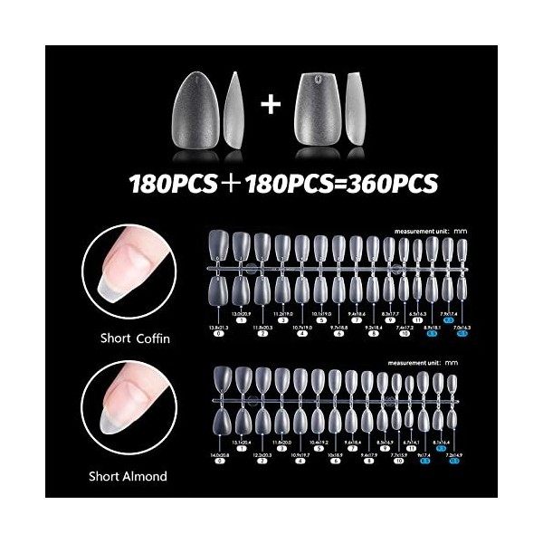 360 Pièces Capsule Americaine Ongle, 15 Tailles Courte Capsules Ongles, Faux Ongles en Gel Pour Nail Art, Débutant, Salons de