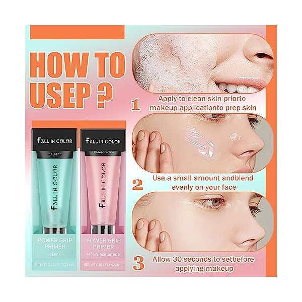 Primer Base Maquillage Visage, Power Grip Primer, Base de Teint Matifiante, Base Lissante Avant Maquillage, Lisser Rides et P