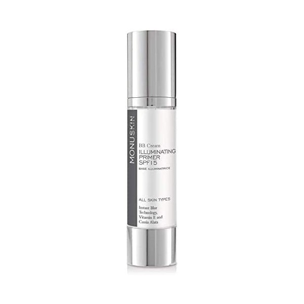 ABRUS Monu Apprêt illuminant SPF15 pour le visage – Primer minimiseur de pores et hydratant longue durée sans défaut et finit