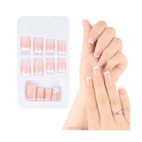 24PCS Faux Ongles Courts Rose Sticker Nail Art Couverture Complète Avec Autocollant à Ongles Accessoires Bricolage Ongle Arti