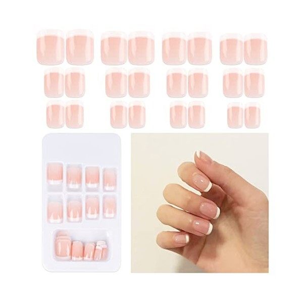 24PCS Faux Ongles Courts Rose Sticker Nail Art Couverture Complète Avec Autocollant à Ongles Accessoires Bricolage Ongle Arti