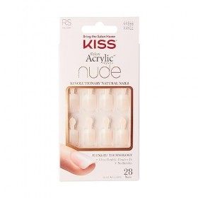 KISS Salon Acrylique French Nude Collection à couper le souffle, vrais faux ongles nude de longueur courte, comprend 28 faux 