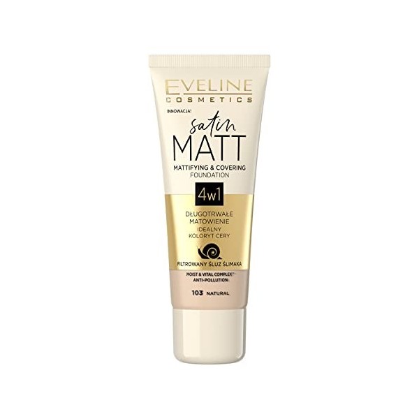 Eveline Cosmetics Satin Matt Matt et Primer facial opaque, 30 ml, n ° 103 Natural