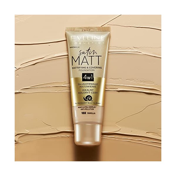 Eveline Cosmetics Satin Matt Matt et Primer facial opaque, 30 ml, n ° 103 Natural