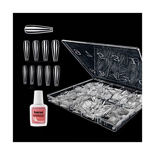 Soqraat Faux Ongles Clear, 500 Pcs en 10 tailles différentes 0-9 cm - Premium Ballerina Acrylic American Capsules Ongles av