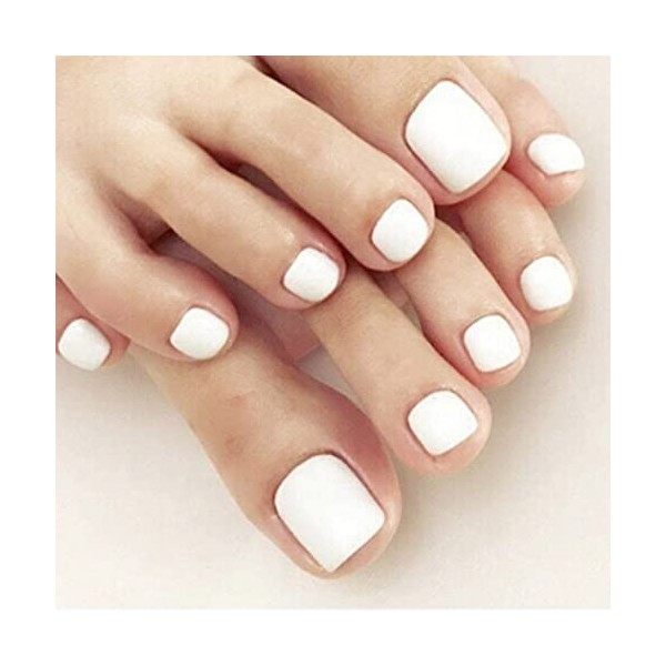 Handcess Carré Brillant Faux Ongles Dorteil Court Blanc Faux Pieds Ongles Pleine Couverture Bâton Artificiel Sur Pieds Ongle