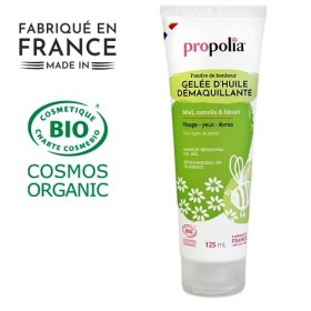PROPOLIA BIO - Gelée dhuile démaquillante certifiée Bio - Visage, Yeux & lèvres - Miel, Camélia & Bleuet - fabriquée en Fran