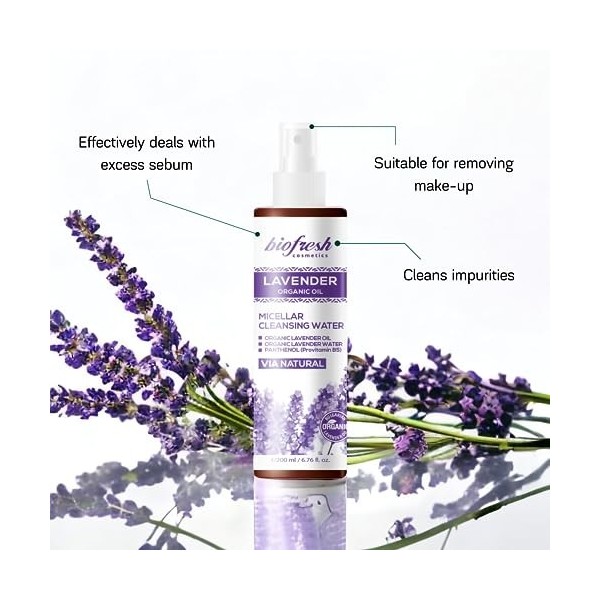 Biofresh cosmetics Via Natural Lavender oil еau micellaire démaquillante à lhuile de lavande,micellar cleansing water 200ml