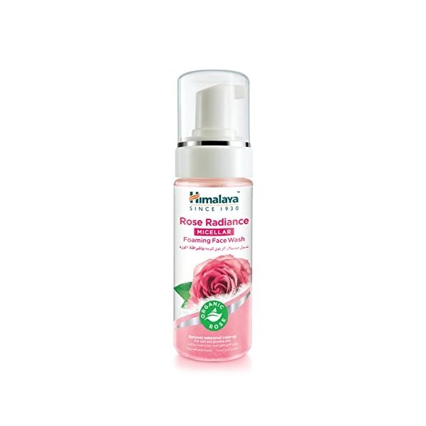 Himalaya Rose Radiance Nettoyant moussant micellaire pour le visage, élimine le maquillage imperméable, 150 ml