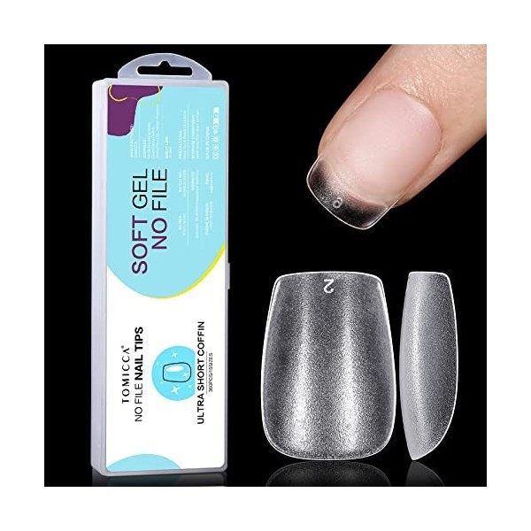 TOMICCA Kit Pose Americaine Ongle-360 PCS Capsule Americaine Ongle,Court Cercueil 15 Tailles Double Face Poli Couverture Comp