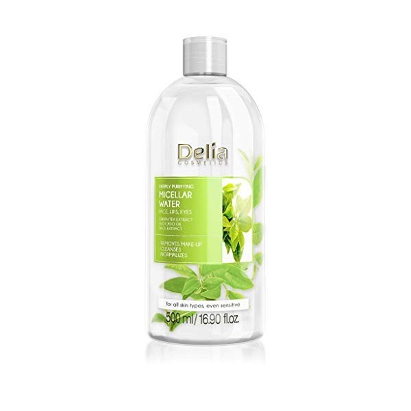 Delia Cosmetics - Eau micellaire purifiante - Nettoyant visage à lextrait de thé vert et à lhuile davocat - Nettoyage en p