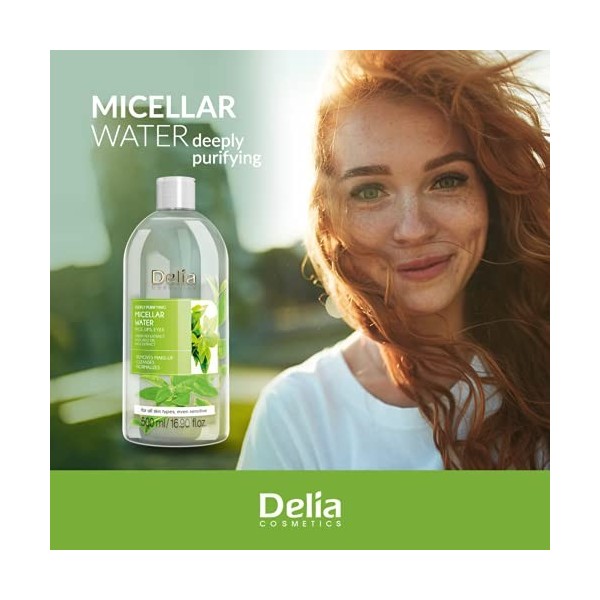 Delia Cosmetics - Eau micellaire purifiante - Nettoyant visage à lextrait de thé vert et à lhuile davocat - Nettoyage en p