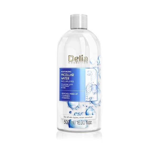 Delia Cosmetics - Eau micellaire hydratante - Nettoyant visage à lacide hyaluronique - Peau propre, douce, fraîche et calme 