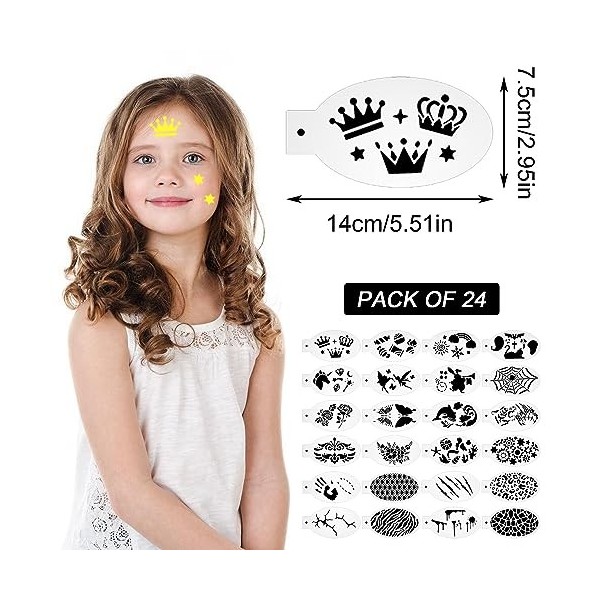 24 Pièces Tatouage De Peinture pour Visage Pochoir Tatouage Temporaire Réutilisable Pochoir Tatouage Halloween pour Visage Po