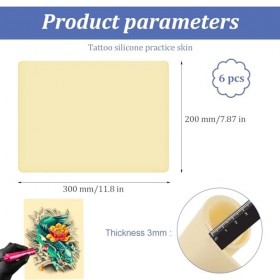 6 Pièces Fausse Peau Synthétique Tatouage, 20 x 30cm Peau de Pratique de Tatouage, Double Face Peau de Tatouage en Silicone, 
