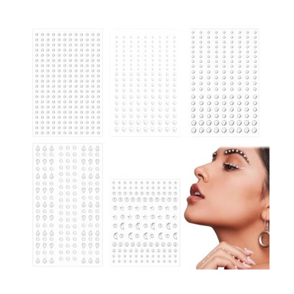 PSOWQ 850 pièces Strass Visage Auto Adhésifs, strass pailletés, tatouages ​​temporaires, autocollants pour visage, yeux, corp