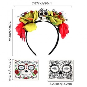 Bandeau Jour des morts, tête de mort gothique, couronne de fleurs, bandeau de fleurs dHalloween, tatouages autocollants de c
