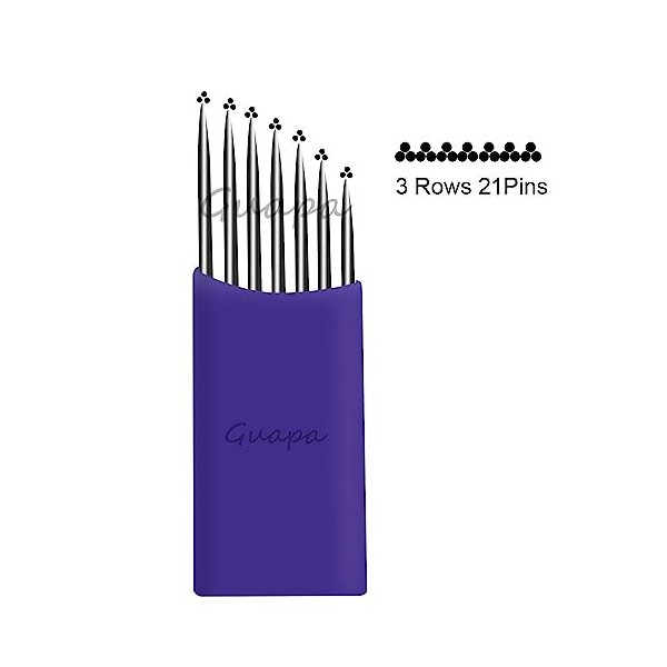 50pcs Lames Microblading Jetables Violettes 21 Pins 3 Rangs 0,35mm Parfaites pour les Sourcils Ombre Aiguilles de Sombre Préc