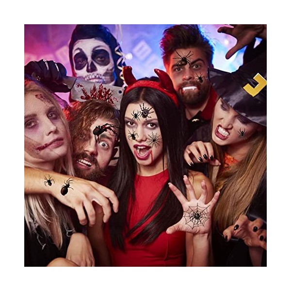 Halloween temporaire araignée noire tatouage, tatouage Facial temporaire, jour des morts maquillage autocollants pour les hom