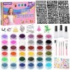 Kit Tatouages Paillettes Enfants Filles - 36 Couleurs, 220 Pochoirs Tatouages ​​Temporaires Enfants Comprenant 5 Pinceaux et 