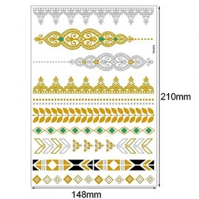 JDXun 20 feuilles Tatouages Temporaires, Tatouage Paillette Tatoo Temporaire Faux, Autocollants Métalliques Étanche Dorés Fau